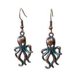 Antique Copper Patina Octopus Vintage Style Earrings