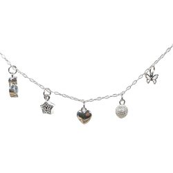 Silver Sterling Silver Dainty Paperclip Five Charms Necklace