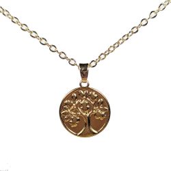 18K Real Gold Dipped Plated Stainless Steel Circle Tree Necklace