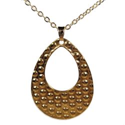18K Real Gold Dipped Plated Stainless Steel Textured Hollow Teardrop Necklace