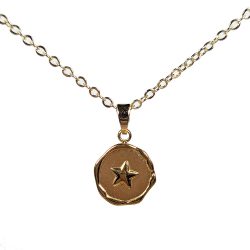 18K Real Gold Dipped Plated Stainless Steel Round Star Necklace