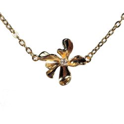 14K Real Gold Dipped Plated Flower Cubic Zirconia Connector Necklace