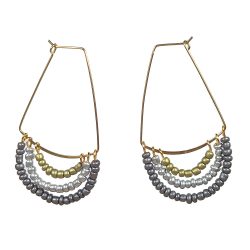 Gold Irregular Triangle Hoop Gold Silver Black Beads Earrings