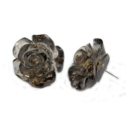 Brown Flower Gold Leaf Resin Stud Large Post Earrings