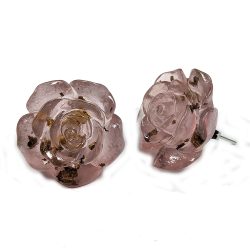 Purple Flower Gold Leaf Resin Stud Large Post Earrings