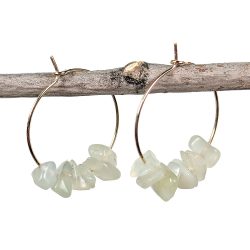 18K Real Gold Plated Stainless Steel Platinum Hoop Jade Gemstone Chips Earrings