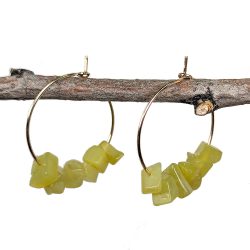 18K Real Gold Plated Stainless Steel Platinum Hoop Peridot Gemstone Chips Earrings