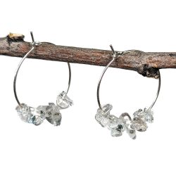 18K Real Gold Plated Stainless Steel Platinum Hoop Clear Quartz Gemstone Chips Earrings