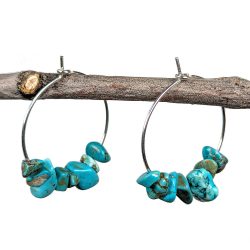 18K Real Gold Plated Stainless Steel Platinum Hoop Turquoise Gemstone Chips Earrings