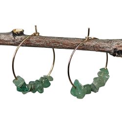 18K Real Gold Plated Stainless Steel Platinum Hoop Green Aventurine Gemstone Chips Earrings