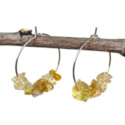 18K Real Gold Plated Stainless Steel Platinum Hoop Yellow Citrine Gemstone Chips Earrings