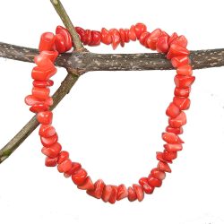 Red Coral Gemstone Chips Stretch Bracelet