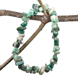 Green White Jade Gemstone Chips Stretch Bracelet