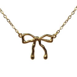 18K Real Gold Dipped Plated Stainless Steel Irregular Bow Necklace