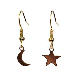 24K Real Gold Dipped / Plated Star Moon Pair Earrings