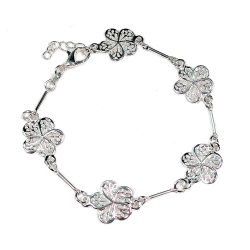 Silver Sterling Five Petal Flowers Charm Bracelet