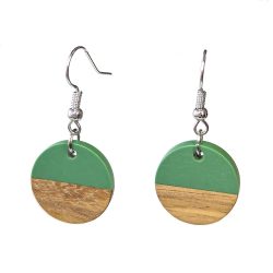 Solid Green Resin Wood Round Circle Earrings