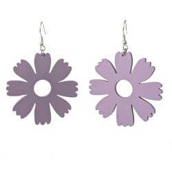 Large Purple Eight Petals Flower Teardrop Wood Necklace