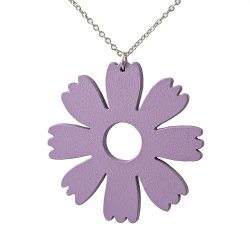 Large Purple Eight Petal Flower Wood Pendant Necklace