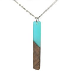 Green Turquoise Long Rectangle Resin Wood Necklace