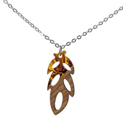 Marble Brown Slim Leaf Resin Wood Necklace