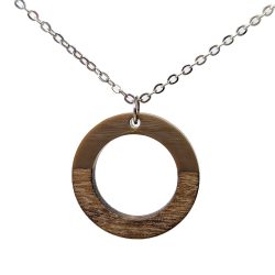 Brown Resin Wood Hollow Round Hoop Necklace