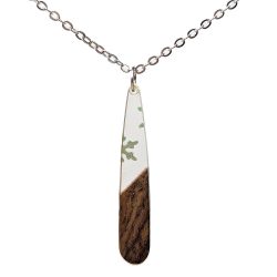 Clear Foil Snowflakes Long Teardrop Wood Resin Necklace