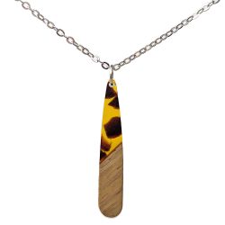 Brown Black Long Teardrop Wood Resin Necklace