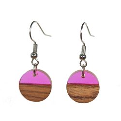 Transparent Pink Resin Wood Round Circle Earrings