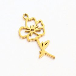 Gold Stainless Steel Poppy August Birthday Flower Charm