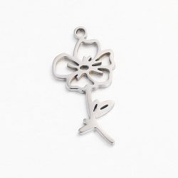 Silver Stainless Steel Poppy August Birthday Flower Charm