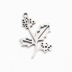 Silver Stainless Steel Holly December Birthday Flower Charm
