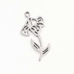 Silver Stainless Steel Iris February Birthday Flower Charm