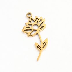 Gold Stainless Steel Water Lily July Birthday Flower Charm
