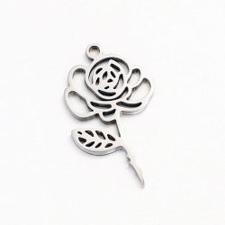 Silver Stainless Steel Rose June Birthday Flower Charm