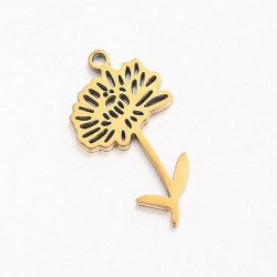Gold Stainless Steel Chrysanthemum November Birthday Flower Charm