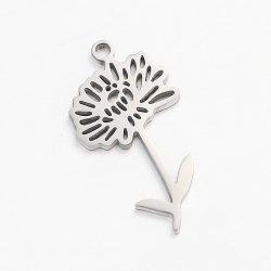 Silver Stainless Steel Chrysanthemum November Birthday Flower Charm