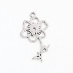Silver Stainless Steel Cosmos October Birthday Flower Charm