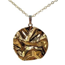 18K Real Gold Dipped Plated Stainless Steel Crinkle Round Necklace