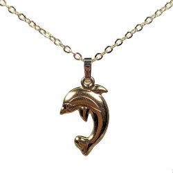 18K Real Gold Dipped Plated Stainless Steel Jumping Dolphins Necklace