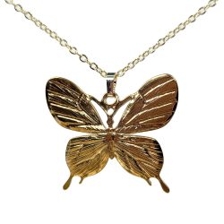 18K Real Gold Dipped Plated Stainless Steel Large Butterfly Necklace