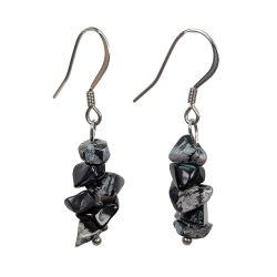 18K Real Gold Plated Stainless Steel Snowflake Obsidian Gemstone Chips Earrings