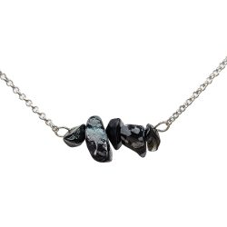 18K Real Gold Plated Stainless Steel Snowflake Obsidian Gemstone Chips Necklace