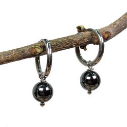 18K Real Gold Plated Stainless Steel Huggie Hoop Hematite 8mm Gemstone Earrings