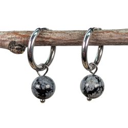 18K Real Gold Plated Stainless Steel Huggie Hoop Snowflake Obsidian 8mm Gemstone Earrings