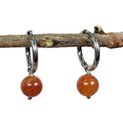 18K Real Gold Plated Stainless Steel Huggie Hoop Carnelian 8mm Gemstone Earrings