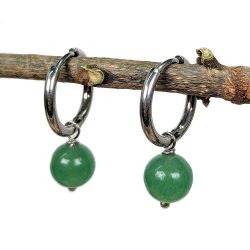 18K Real Gold Plated Stainless Steel Huggie Hoop Aventurine 8mm Gemstone Earrings