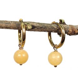 18K Real Gold Plated Stainless Steel Huggie Hoop Yellow Jasper 8mm Gemstone Earrings