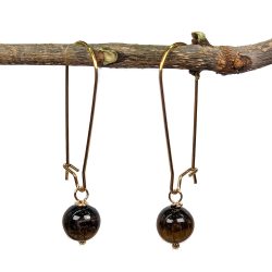 18K Real Gold Plated Stainless Steel Tiger’s Eye 8mm Gemstone Earrings