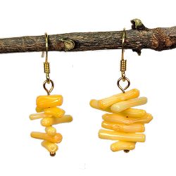 Stainless Steel Yellow Coral Gemstone Chunks Earrings